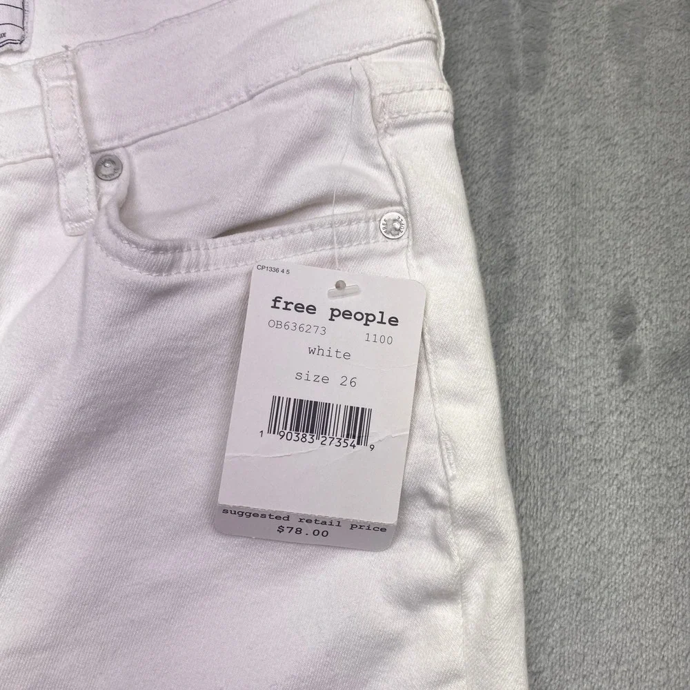 Free People White Distressed Skinny Jeans High Rise Blown Out Knee‎ Sz 26 NWT